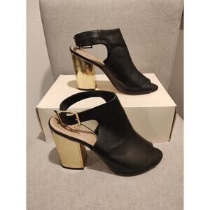 Ted Baker Black Gold Block Heel peep toe shoes